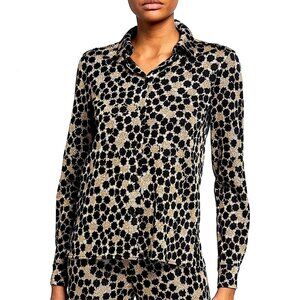 New Stine Goya Lucian Metallic Print Button Front Top Stardot Black